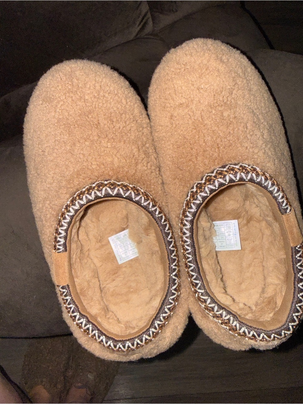 UGG Tan Fuzzy Shearling-Lined Slip-Ons